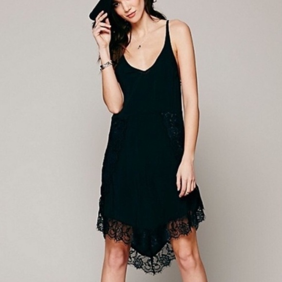 Intimately Free People Black Slip Dress Lace Trim, Size S - Picture 1 of 7